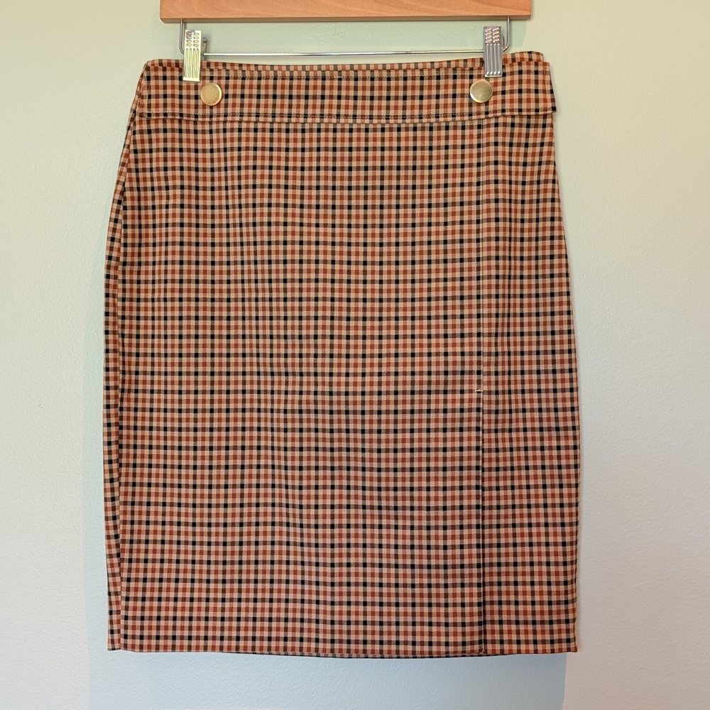 Ann Taylor Black and Tan Checkered Pencil Skirt